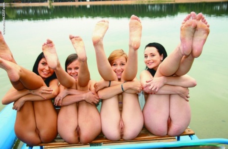 Slutty lesbian teens fingering licking pussy  flaunting their bums on a boat